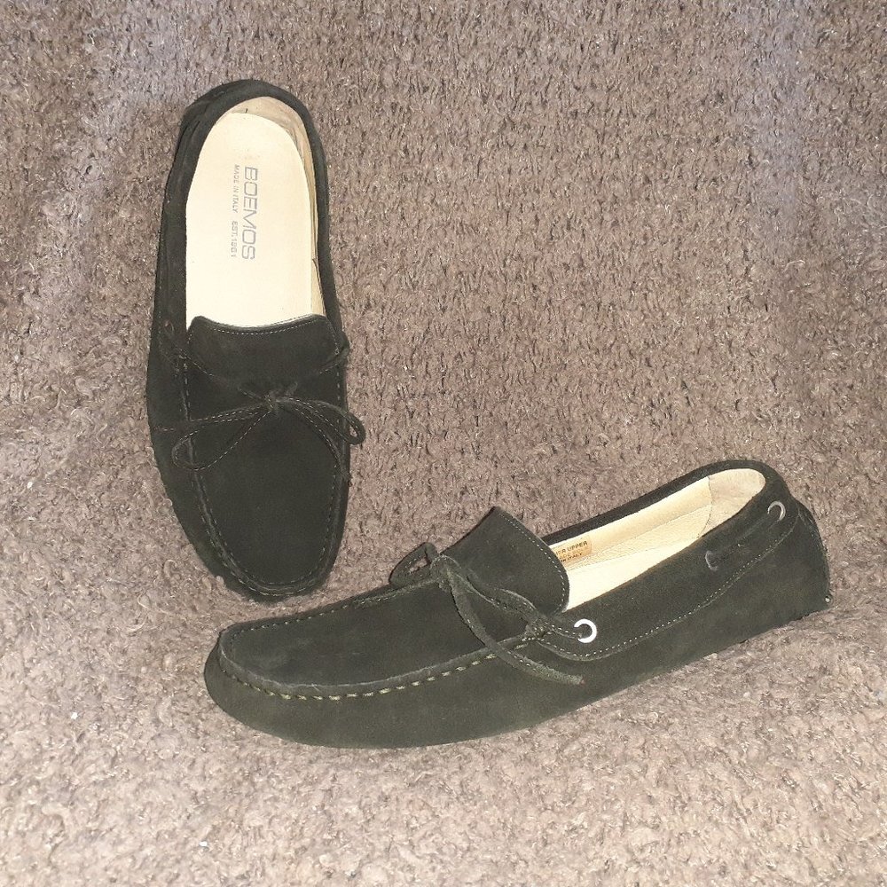 BOEMOS-Slip On-Driving Loafers/Moccasins Dark Green Suede-Size 44/11-Near Mint